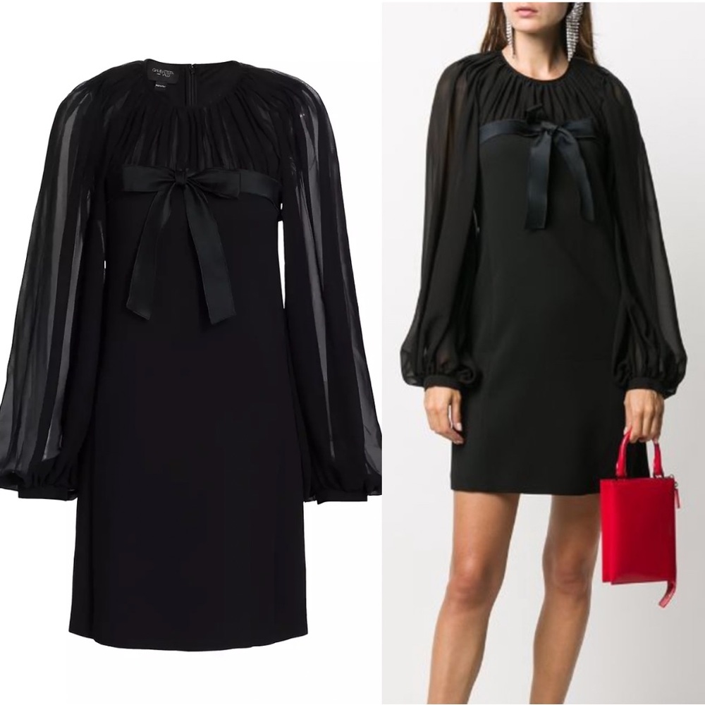 Giambattista Valli Bow Front Sheer-Sleeve Mini Dress